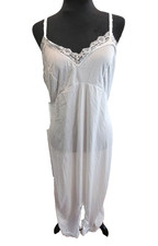 Vtg 80's/90's Pale Pink Chemise Slip Dress Maxi Front Slit Lace sz 38 Coquette