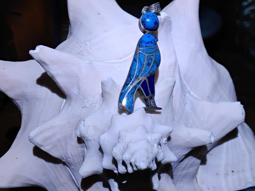 ◇ Egyptian Revival  SIlver ~ Turquoise ~ Enamel Horus Falcon Pendant ◇