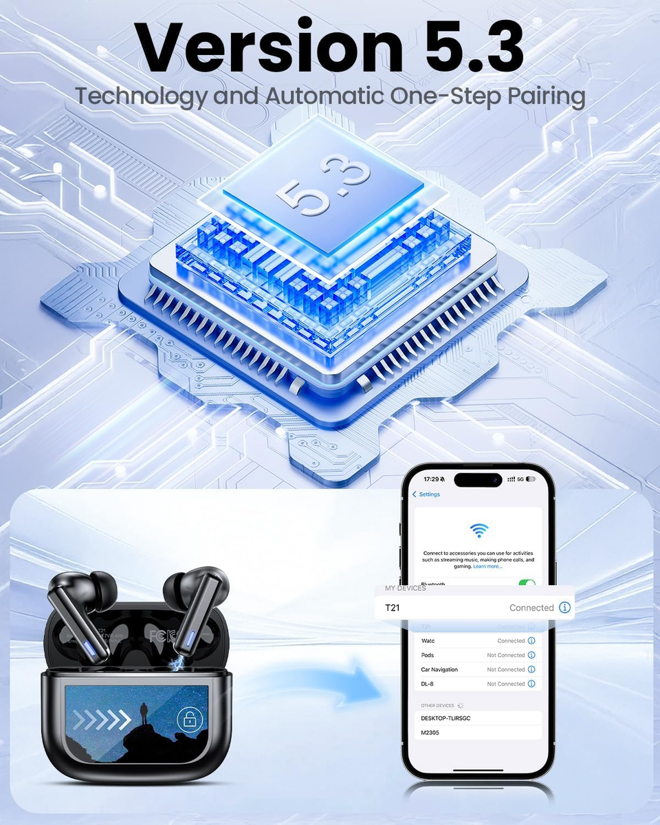 ZIUTY Cuffie Bluetooth 5.3 Con 4 Microfoni ENC, 48 Ore Di Autonomia, LED E IPX7 – Nere - 4