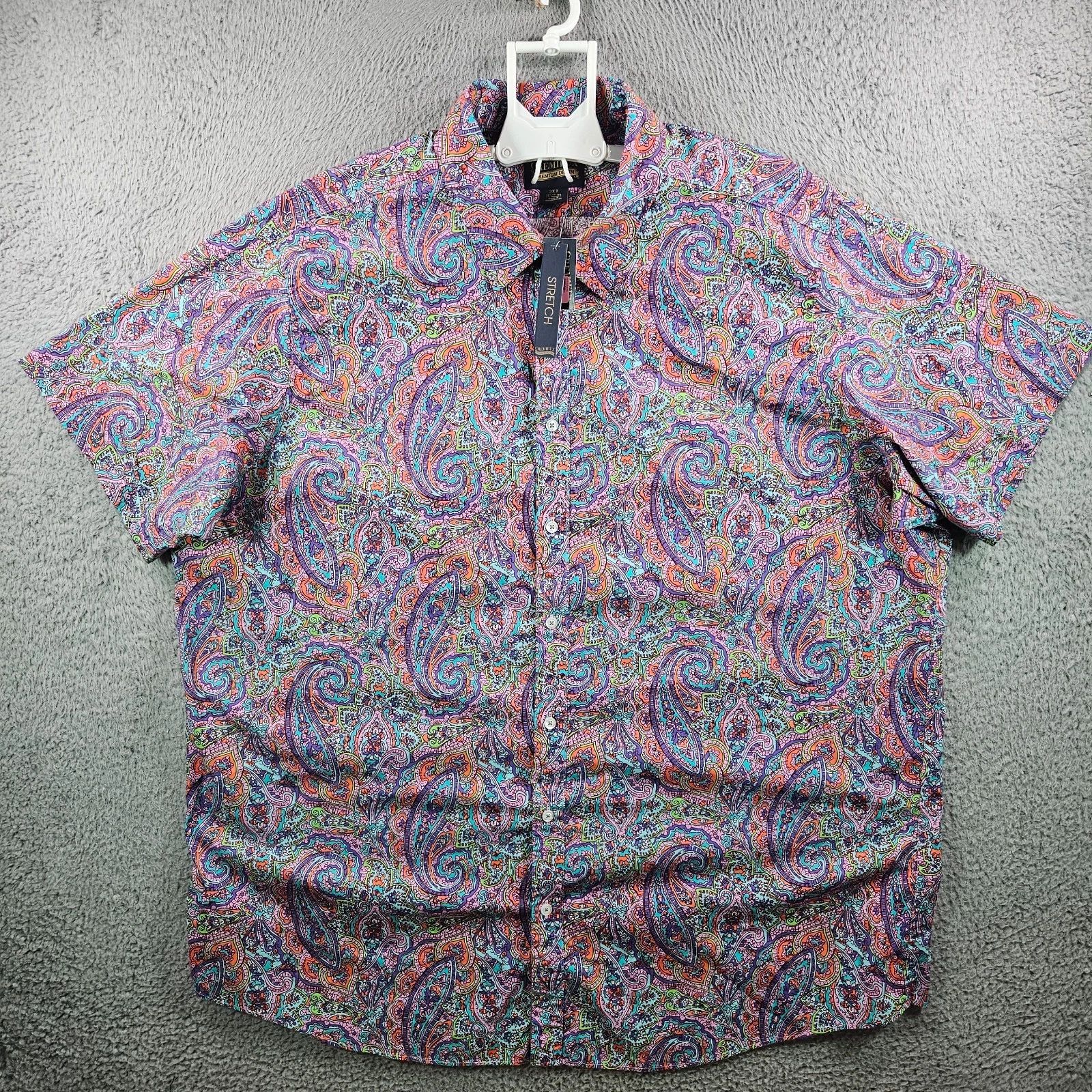 NEW Cremieux Casual Shirt Men 3XT Stretch Paisley Short Sleeve Button Colorful