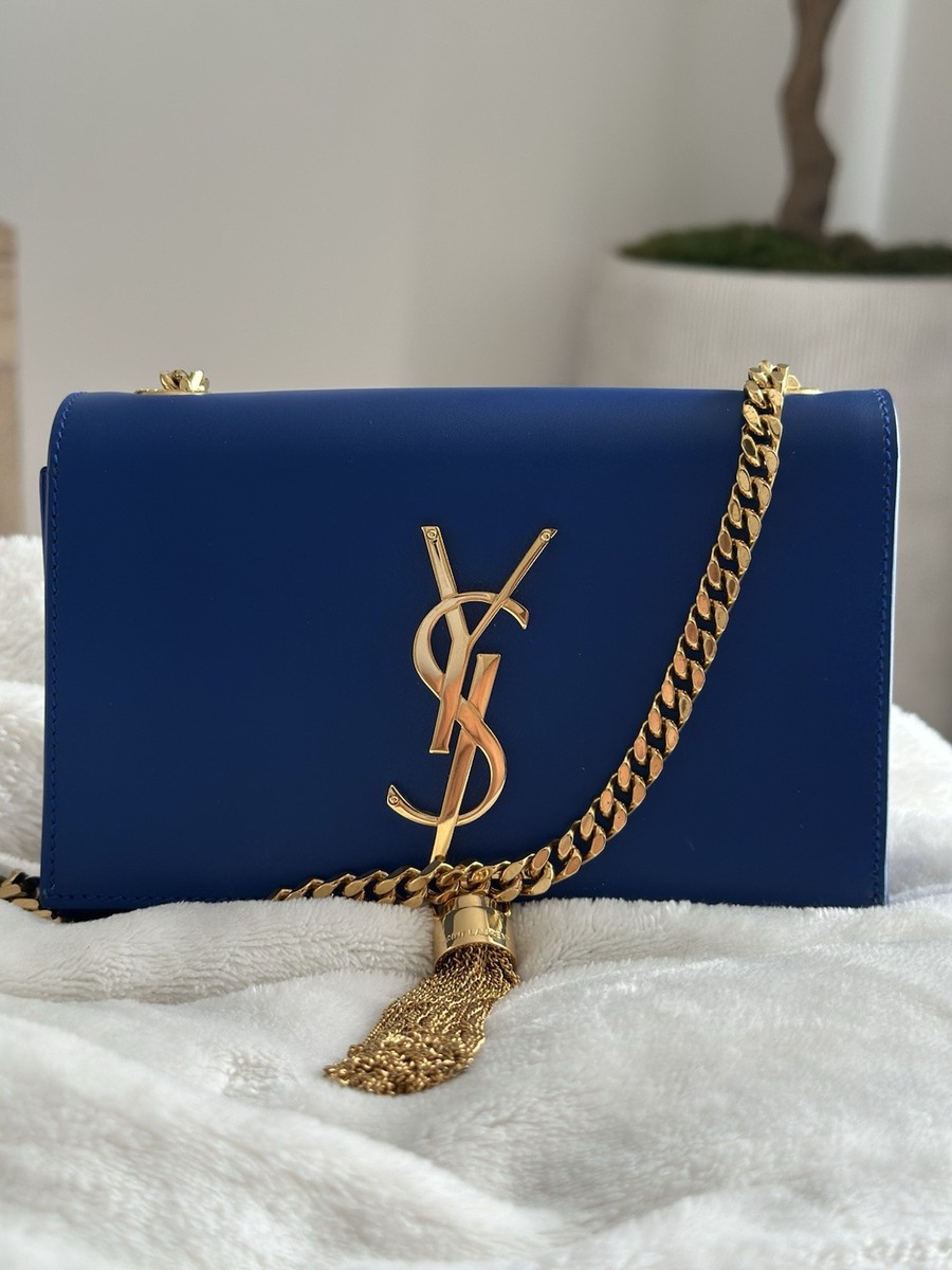 SAINT LAURENT ROYAL BLUE CALF SKIN SMALL 'KATE' CROSSBODY