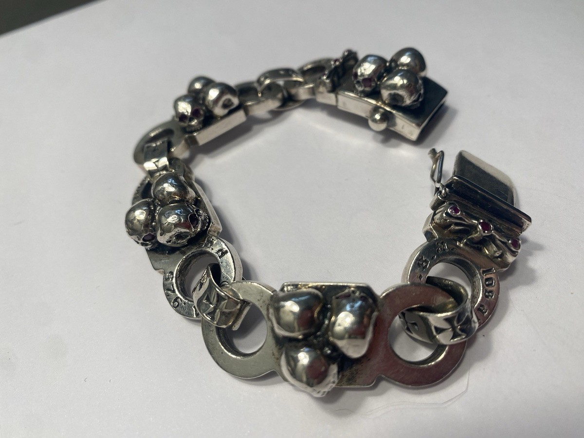 チャーム Soffer Ari SMALL SKULL PENDANT w/RUBIES Soffer Ari Skull Bracelet Sterling Silver with 3.35cts of Rubies