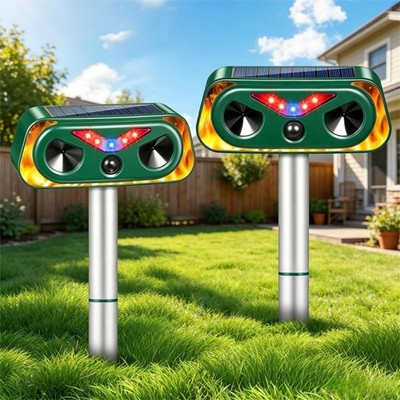 Upgraded Solar Animal Repellent Ultrasonic Outdoor Cat Deterrent Deer Repelle...