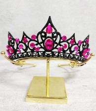 Fuchsia Crystal Tiara, Black Crown, Princess Crown, Purple Crystal Headband