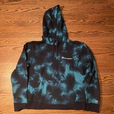 Champion Women's Blue Tie-Dye Hooded Long Sleeve Sweatshirt - Size Medium