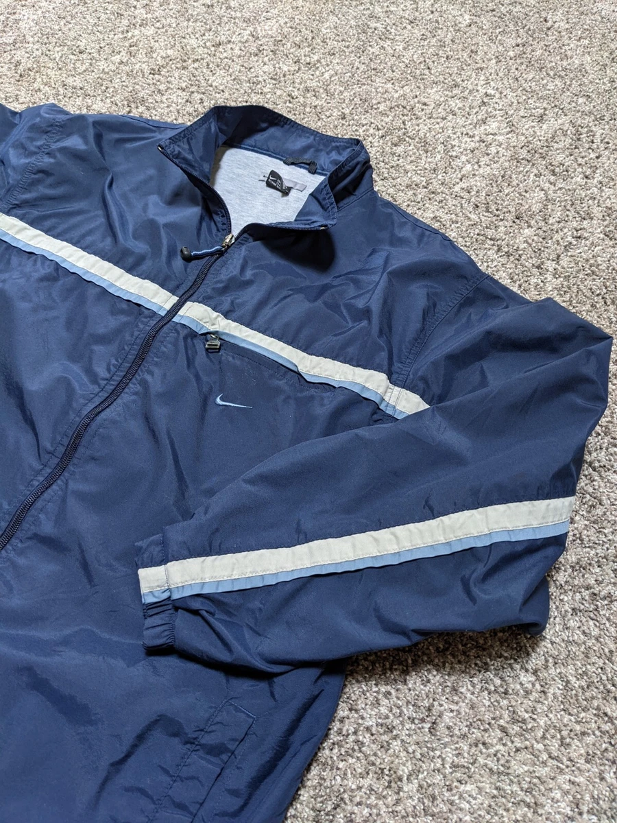 Vintage Y2K Nike Windbreaker Jacket Mens XL Full Zip Fleece Lined Navy Blue Gray
