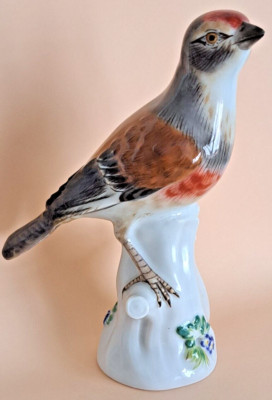 Meissen Porzellan Figur  - Vogel , Hänfling, Bluthänfling - 1. Wahl
