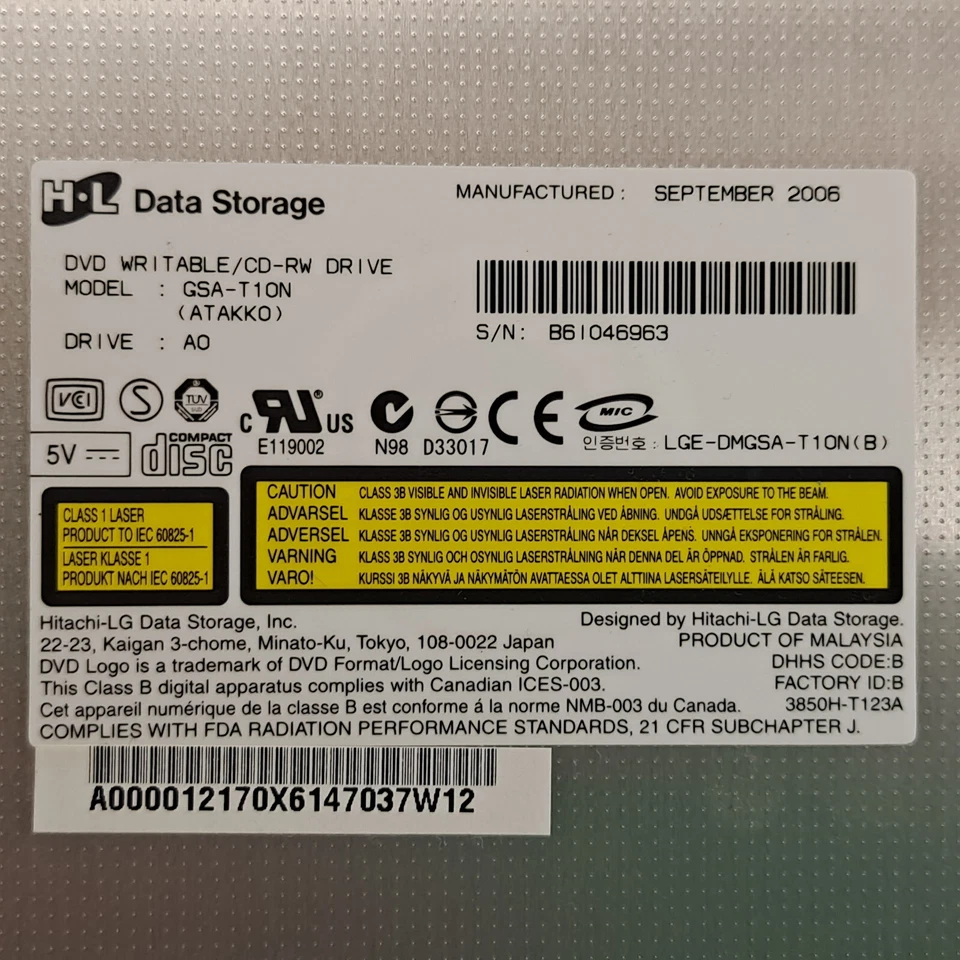 Genuine Hitachi LG GSA-T10N IDE DVD WRITABLE CD-RW Drive Toshiba A000012170 - Image 4 of 4