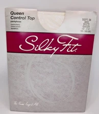 Silky Fit Pantyhose Queen Control Top White 3805 Sandalfoot Cotton Crotch New