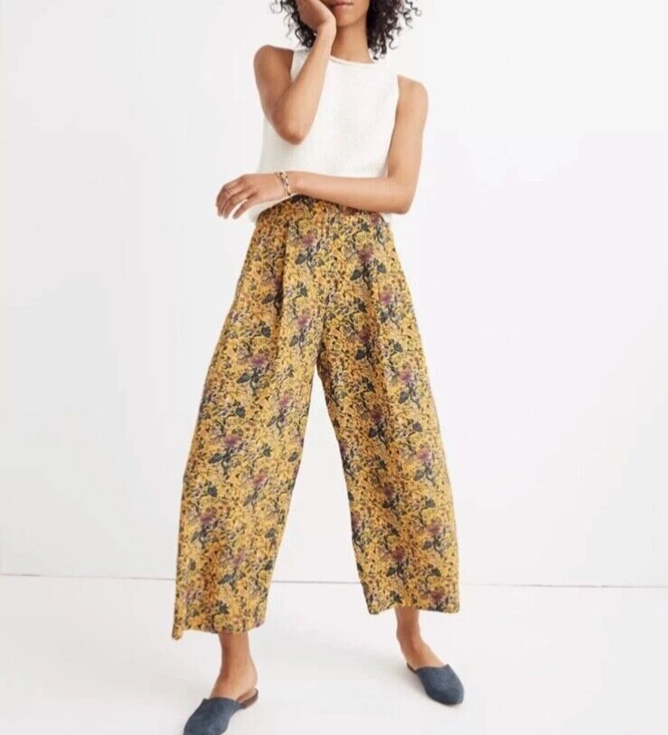 Madewell x Karen Walker 100% Silk Floral Potter High Waisted Wide Leg Pants 
