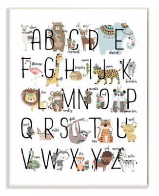 New Stupell Boho Animal ABCs' Plaque Wall Art  Medium 10x.5x15