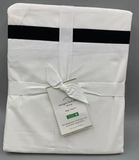 Pottery Barn Morgan Banded Organic Percale Bed Skirt White 14" DROP King #9813G