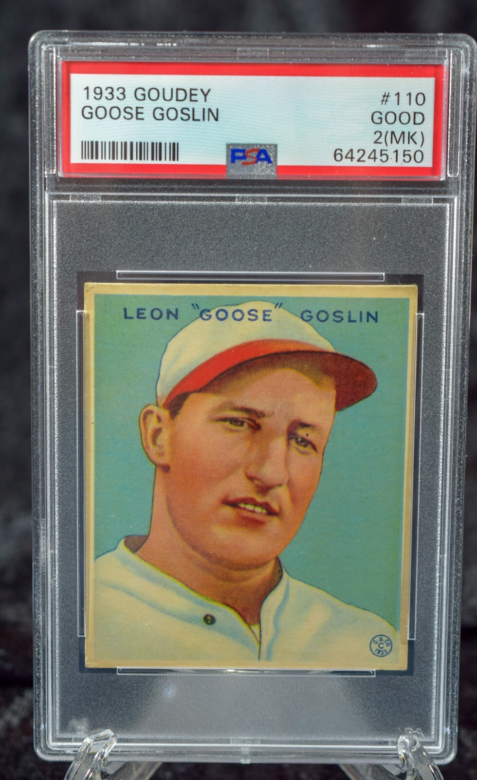 1933 Goudey Leon Goose Goslin 110, PSA Good 2, MK qualifier (Mark) HOF