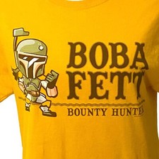 Boba Fett Bounty Hunter T-Shirt Womens S Yellow Gold Star Wars Character Sci Fi