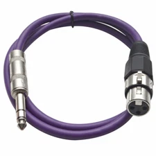 SEISMIC AUDIO Purple 1/4" TRS XLR Female 3' Patch Cable