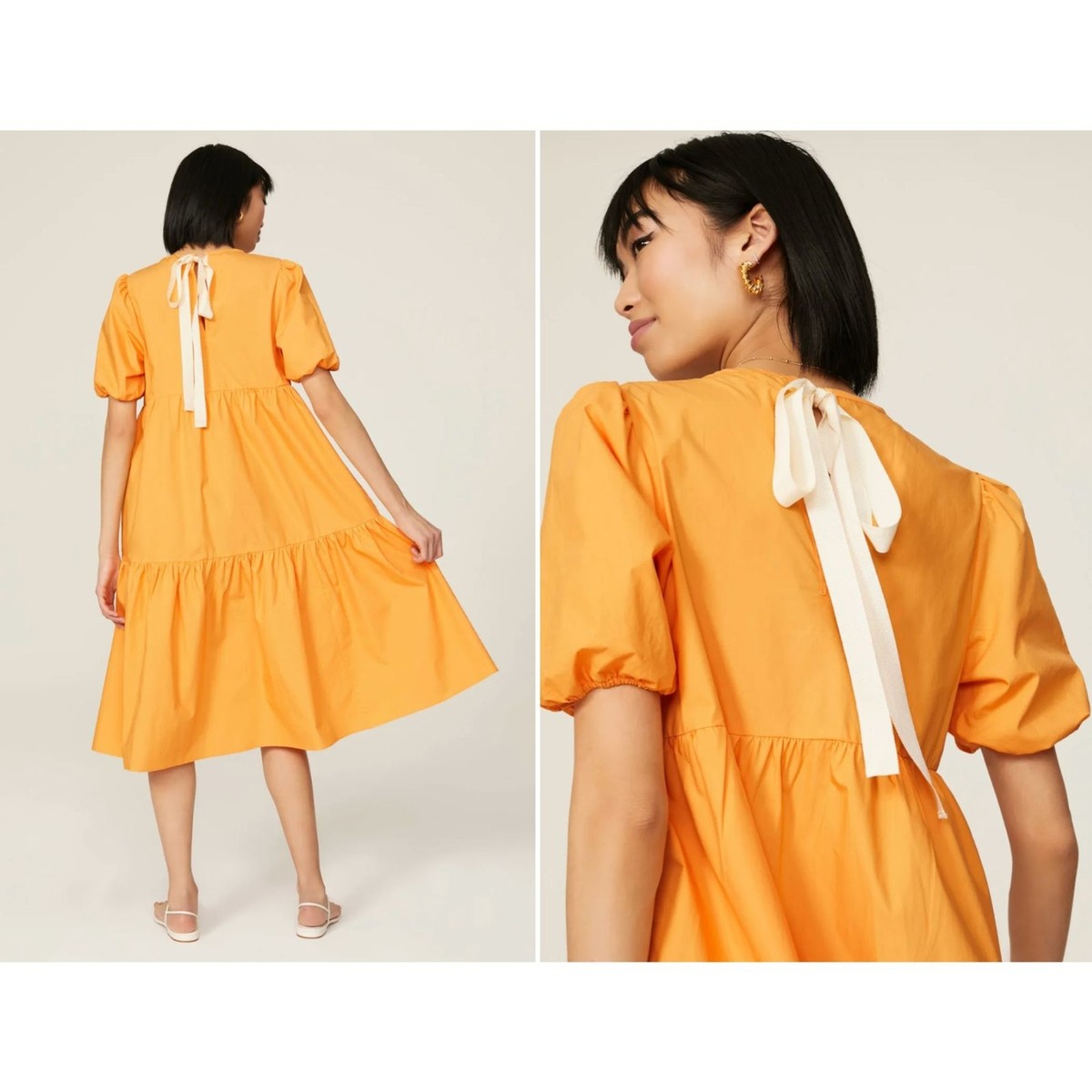 Peter Som Marigold Yellow 100% Cotton Happy Summer Tiered Midi Dress