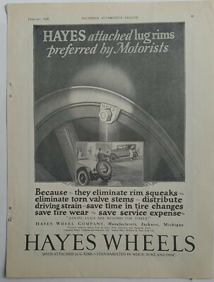 1926 Hayes Wire Wheel Company Jackson Michigan attached lug rims vintage ad