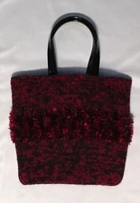 VINTAGE 90s Era Red Velvet Purse- Wool Knit Fabric with Faux Velvet Accents