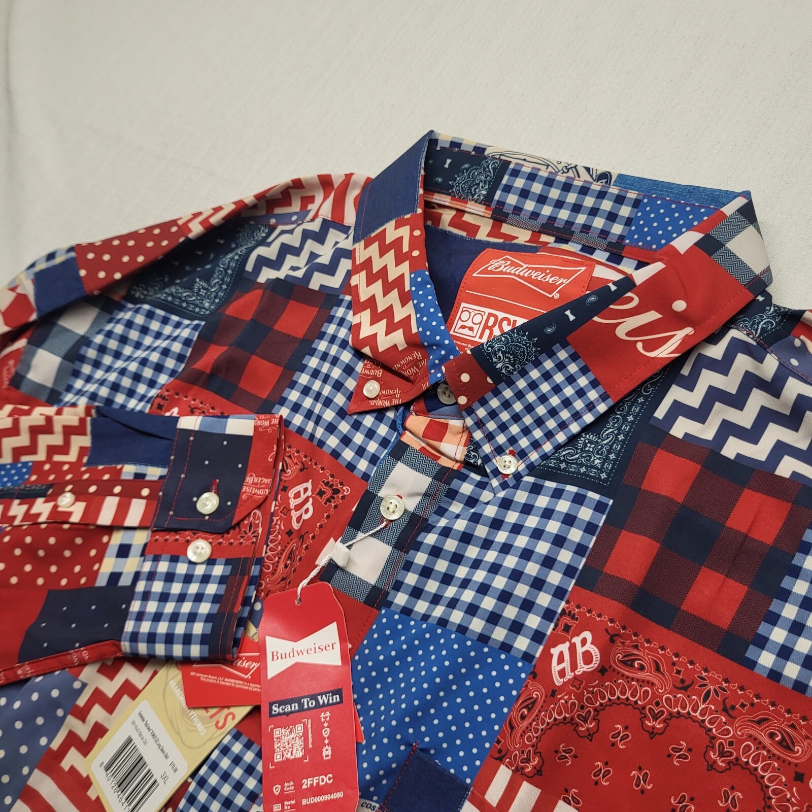 RSVLTS Button Down Shirt Mens 3XL Red Budweiser Kunuflex Performance USA Beer-image