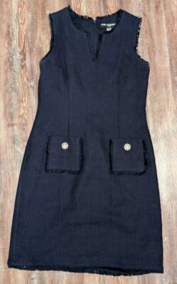 karl lagerfeld blue tweed dress KARL LAGERFELD PARIS Women's Tweed Puff-Sleeve Square-Neck Sheath Dress