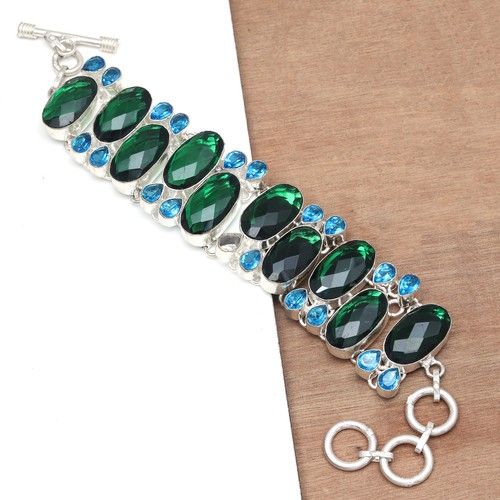 Bracelet Sterling Emerald Gemstone Tennis Handmade Natural Green