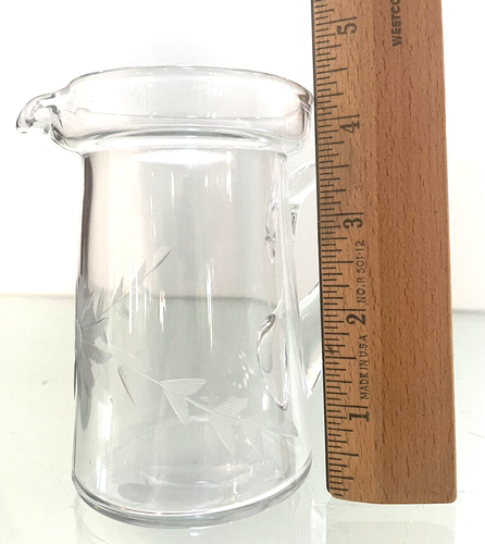 Depression Glass Etched Cut Floral and Leaf Pattern Syrup Pitcher 4.25" Tall - Picture 9 of 10