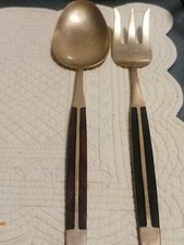 Set portata Posate vintag Forchetta  Cucchiaio Thailandia Legno Ottone punzonate