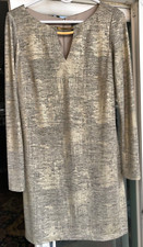 Vince Camuto metallic golden long sleeve zippered back lined pencil dress 6