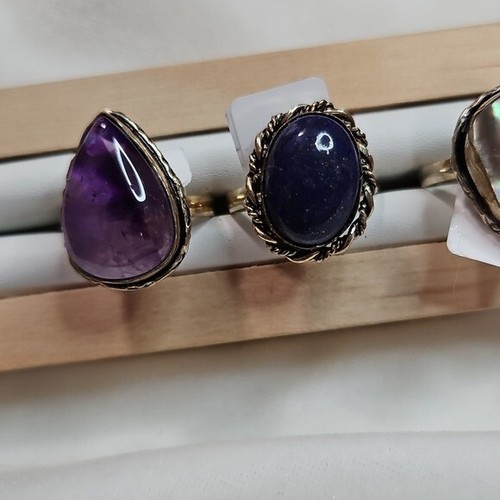 Damen Konvolut 4 Naturstein Ringe Sterlingsilber vergoldet Ringe Boho Bohemian - Bild 4 von 6