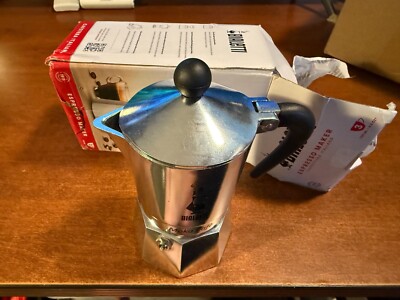 Bialetti 3 Cup Moka Stovetop Espresso Maker Silver + Extra Filter & Rings