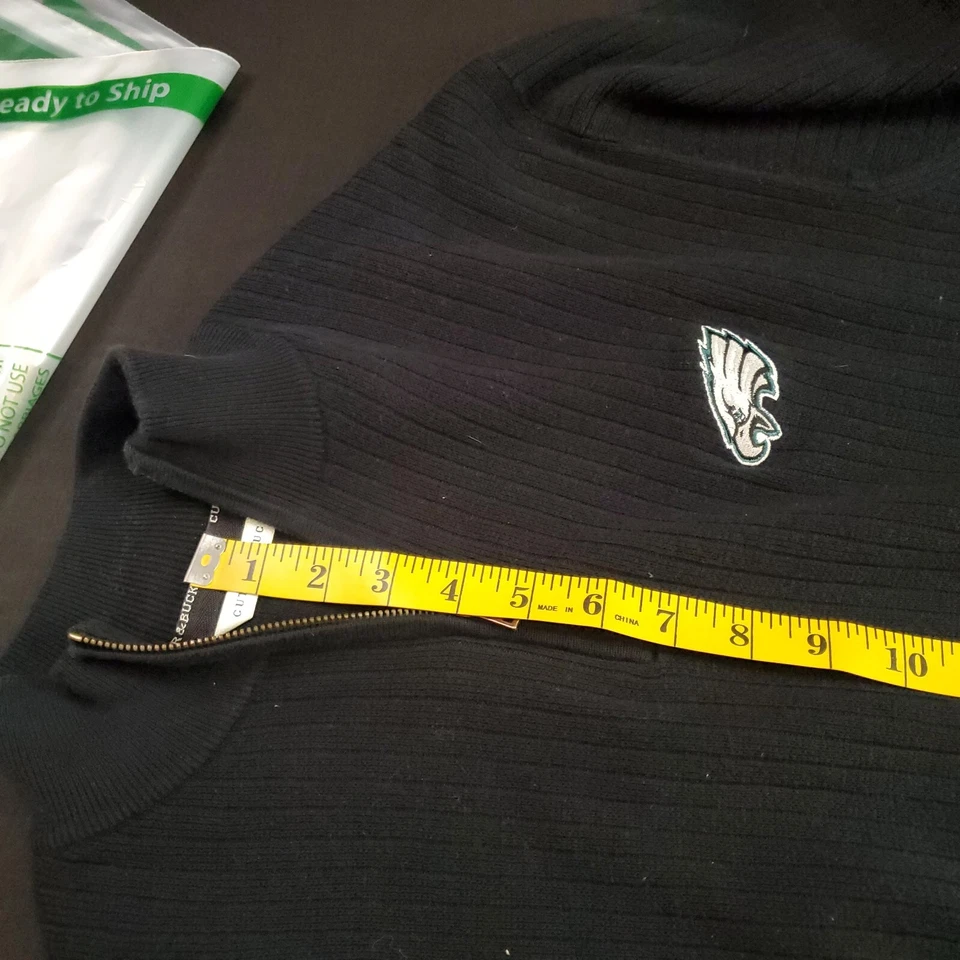 Philadelphia Eagles Pullover Sweater LG 1/4 Zip Golf Cutter & Buck Green L Logo - Image 3 of 4