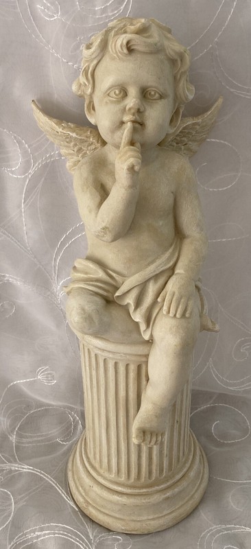 Resin Angel sitting Cherub On A Roman Column Pedestal