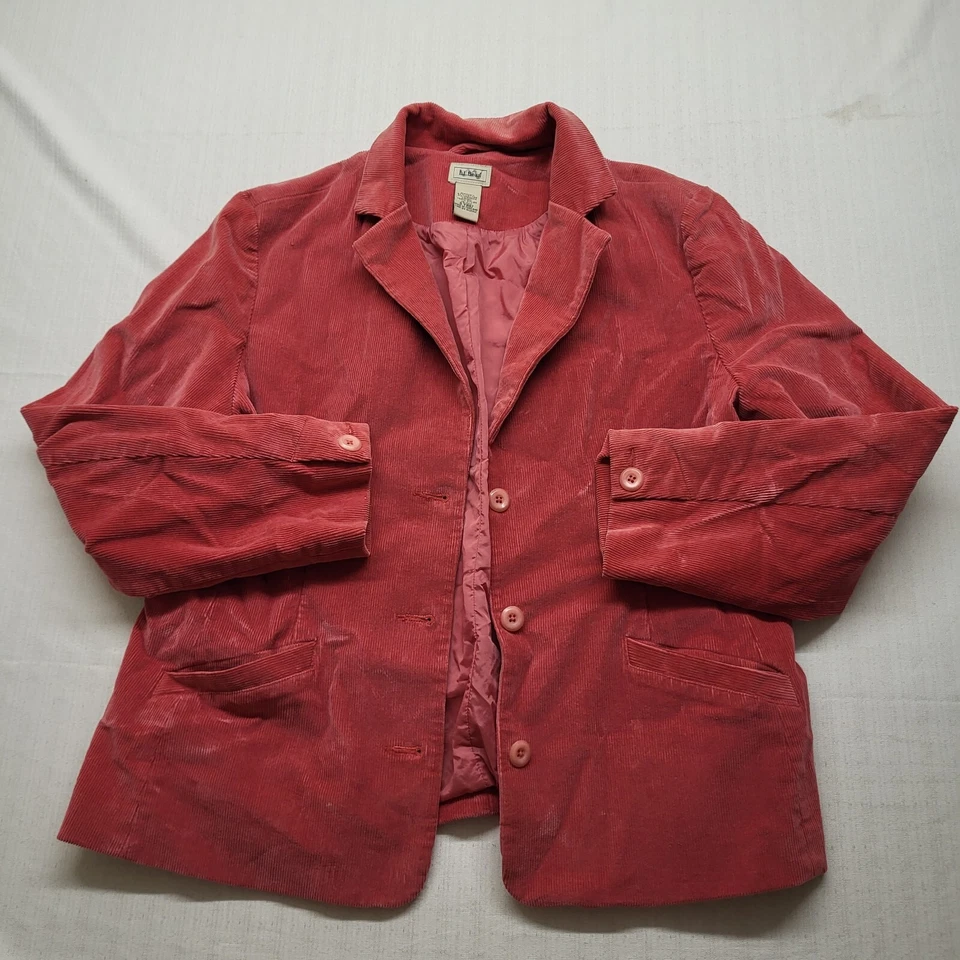 Blazer LL BEAN Pana Mujer 16P Rosa Algodón 3 Botones Carrera Preppy Madura Foto 2 de 4