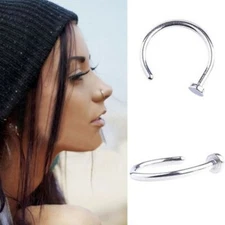 Stainless Steel Plain Silver Open Nose Ring Hoop 8mm 22 G 