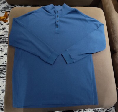 Duluth Trading Men Burly Button Mock Neck Thermal Henley Waffle Shirt XXL  Blue