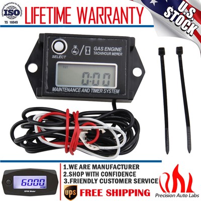 Waterproof Tiny Tach Digital Hour Meter Tachometer Resettable Job Timer Power