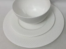 Mikasa HuntingtonWhite Bone China 12 piece Embossed  Dinnerware Set  for 4