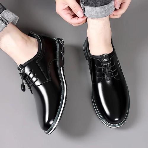 Men Business Casual Shoes Lace Up Leather Oxfords Waterproof Flat Dress Shoes - Picture 11 of 25