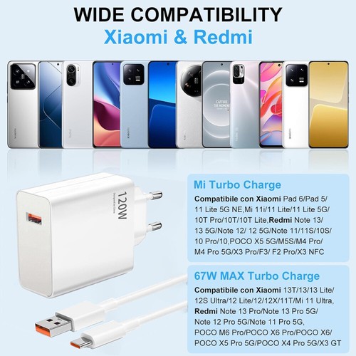 120W USB C Für Xiaomi Schnellladegerät Ladekabel Adapter Netzteil Stecker-TypC - Zdjęcie 18 z 19