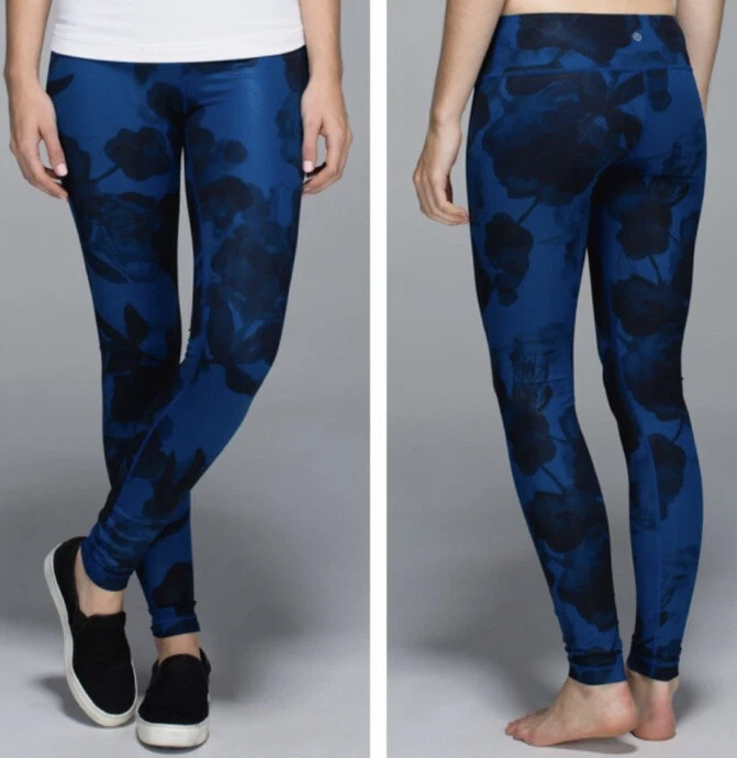 Lululemon Speed Tight II Floral Blue Black Luxtreme Full Length