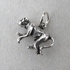 MONKEY Cute running action, Sterling Silver 925 Pendant.