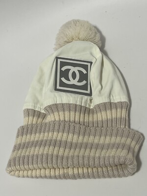 Vtg CHANEL CC WHITE CC LOGO BEANIE M | eBay