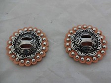 Set Jeremiah Watt Slotted Conchos 1 1/2" Leather Spotted Rosettes Horse Tack Blk