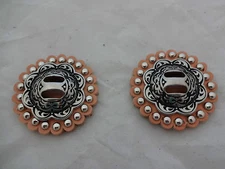 Set Jeremiah Watt Slotted Conchos 1 1/2" Leather Spotted Rosettes Horse Tack Blk