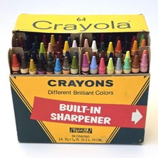 Vintage 1970's CRAYOLA CRAYONS Box of 64 with Built-In Sharpener Retired Colors