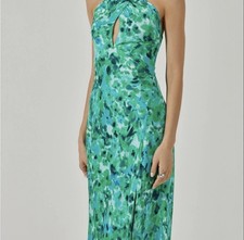 New ASTR The Label Medium Marissa Satin Floral Halter Neck Midi Maxi Slip Dress