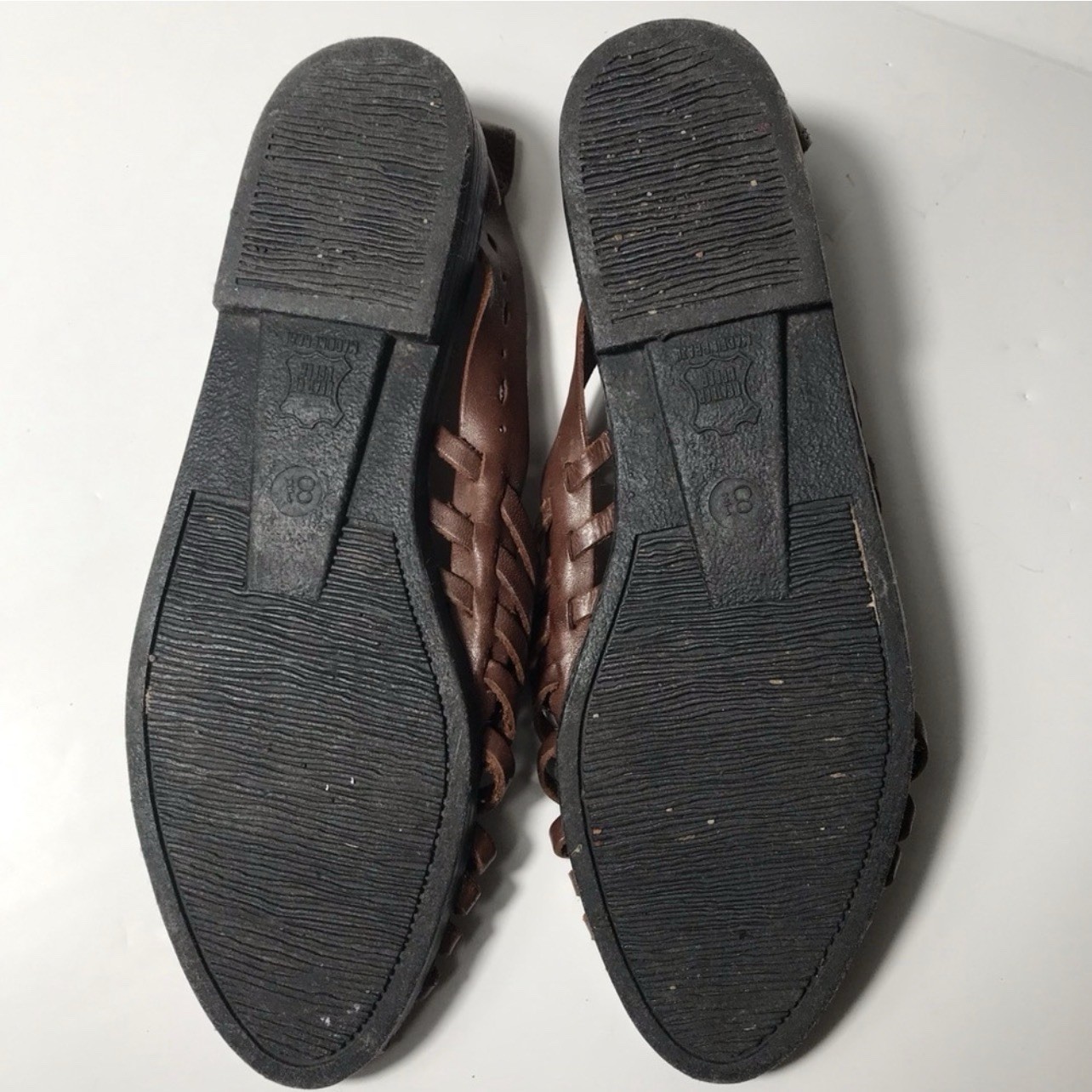 Basic Editions Brown Leather Flat Sandals with Me… - image 6