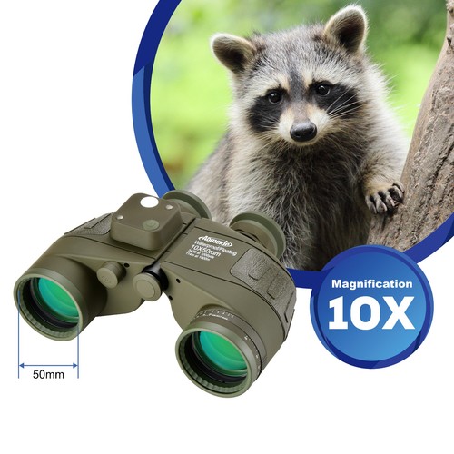 10x50 Waterproof Marine Binoculars for with Rangefinder Compass BAK4 FMC Lens - Picture 2 of 11