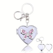 Heart Mirror Keychain Charm for Bag Purse Butterfly Keyring Makeup Pink