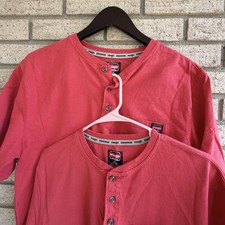 Wrangler Workwear Men's Large Red Henley Shirt Short Sleeve 3 Button Pocket
